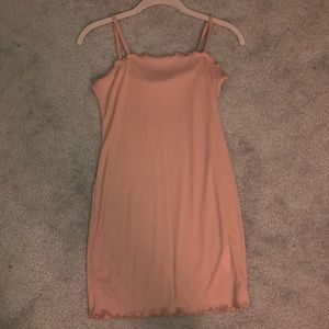 Petite strappy rib lettuce hem bodycon dress